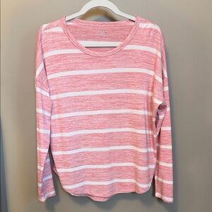 Time And Tru Size Medium (8-10) Striped Pink & White Long-Sleeve Women’s Tee